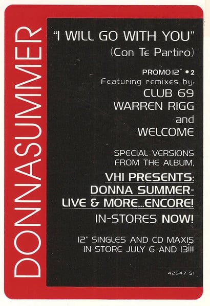 Donna Summer - I Will Go With You (Con Te Partiró) (Promo #2)