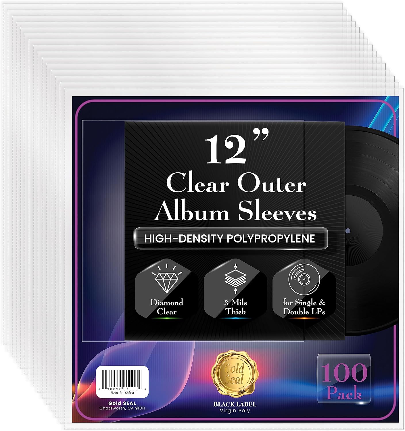 Fundas exteriores transparentes para vinilo 12 pulgadas Gold Seal